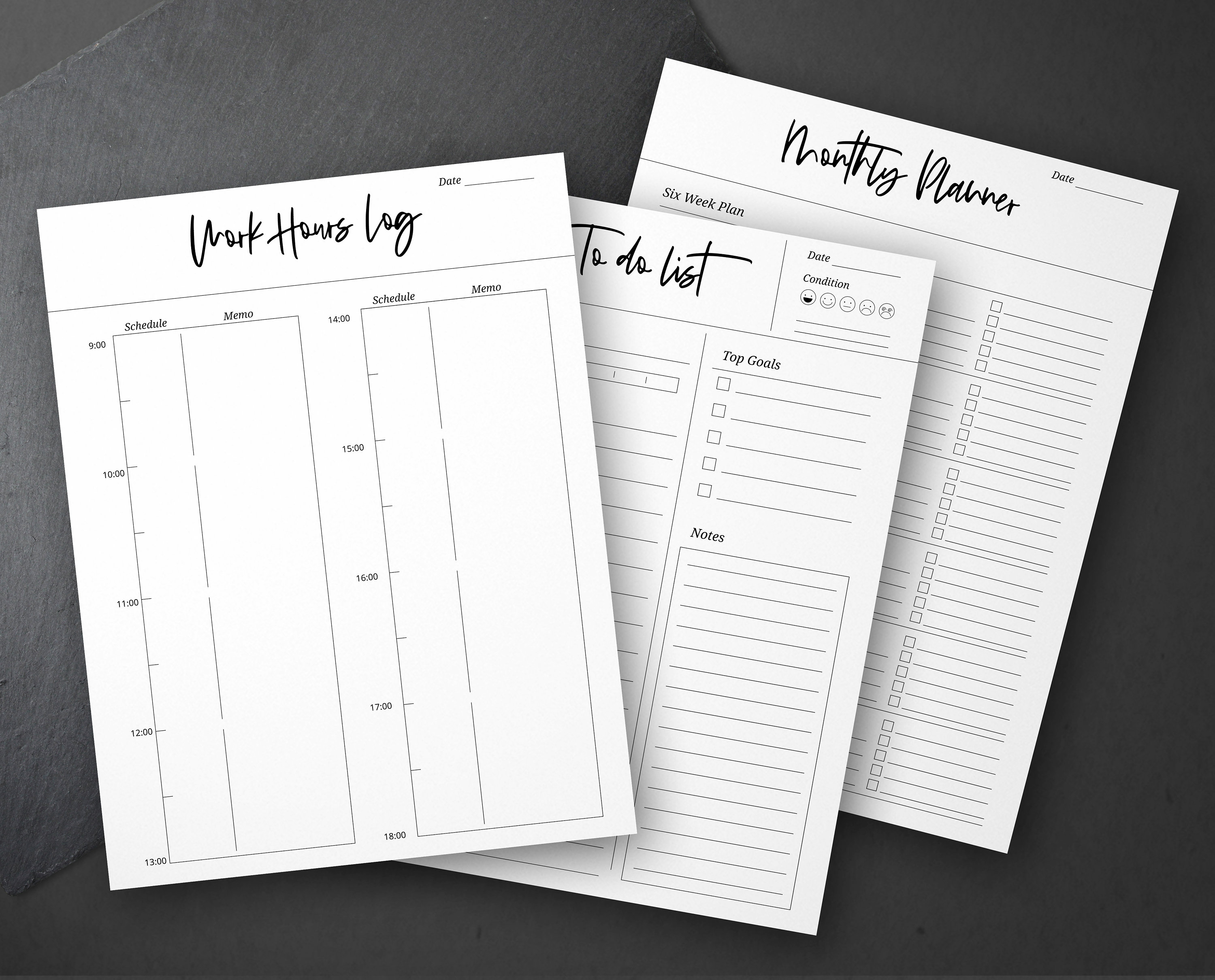 Set of 5 work planners Daily planner Monthly planner Etsy