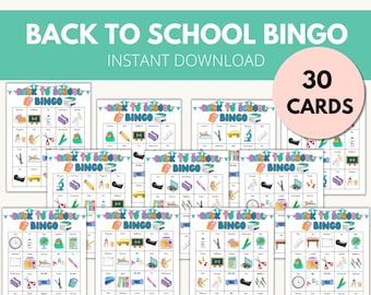新学期のビンゴゲーム、印刷可能なビンゴカード 30 枚、新学期初日のアイスブレーカー キッズ アクティビティ、教室のビンゴ、新学期のパーティー ゲーム