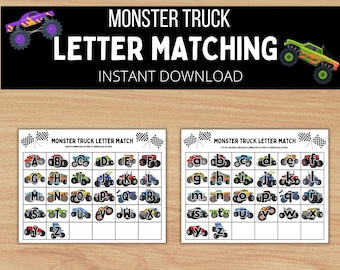 Monster Truck Letter Matching Game, Preschool Monster Truck Printable, Monster Truck Activity, Alphabet Monster Truck, ABC Matching Game