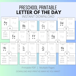 Hojas de trabajo de la letra del día para preescolar, alfabeto de educación en el hogar imprimible, actividad de reconocimiento de letras de jardín de infantes, aprendizaje del alfabeto de prekínder