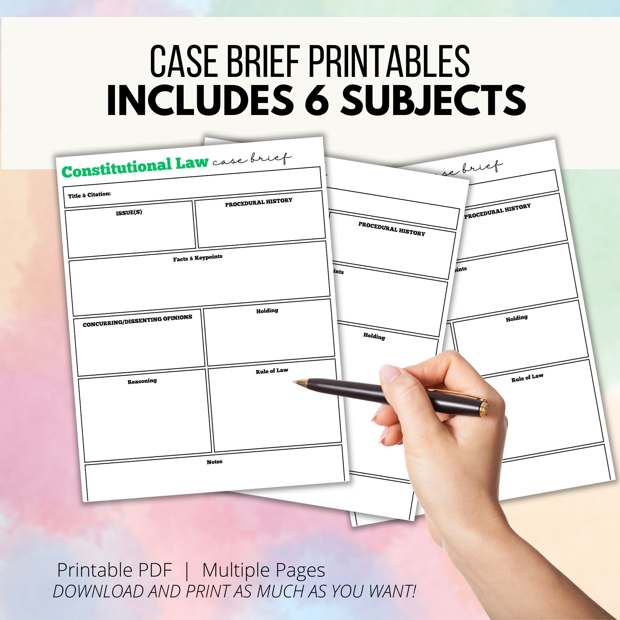 Law School Case Brief Color Coded Printable Bundle, 1L Classes Note ...