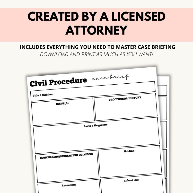 Law School Case Brief Printables, 1L Law School Class Notes Digital ...
