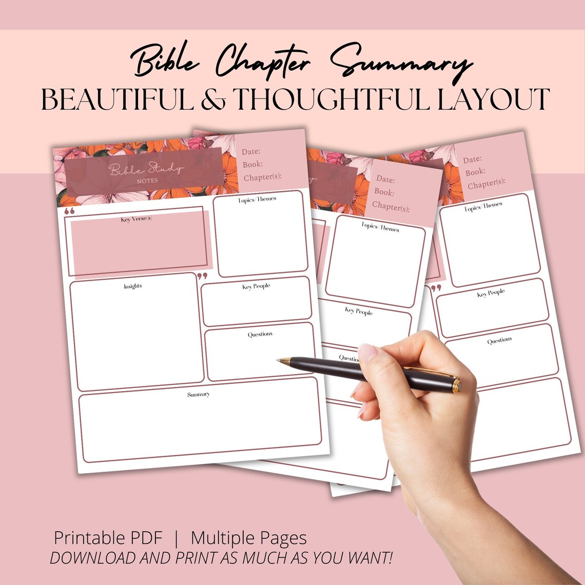 Bible Study Notes Printable, Bible Chapter Summary Template, Printable ...