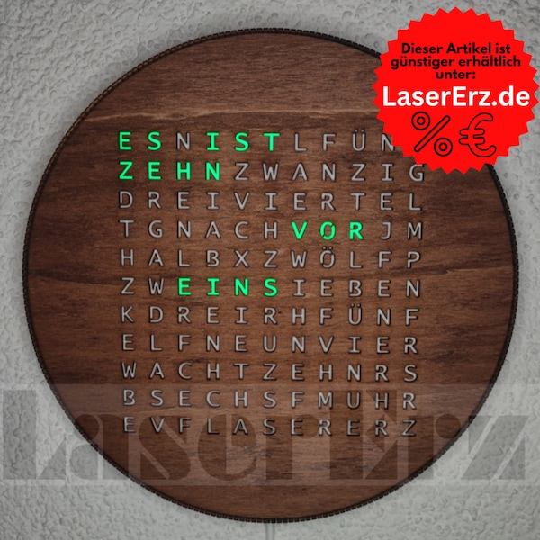 Wort-Uhr "smart" mehr farbige LEDs mit WiFi / Wordclock (Teak)