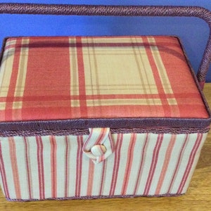 Vintage style Large Tartan fabric Sewing basket fully lined