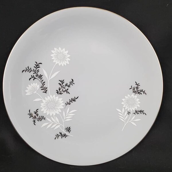 Vintage SEYEI Starlite 3171 Fine China Gray with White Silver Floral Pattern Salad Plate Farm House Shabby Chic