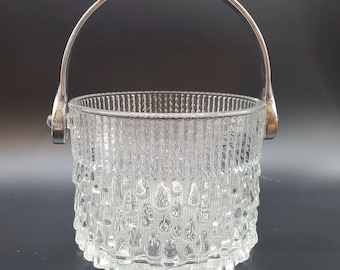 Vintage 1950's Crystal Ice Bucket Silver Chrome Handle Water Drop Pattern TeleFlora Entertaining Made in France Easter Vase Candy Dish Wine