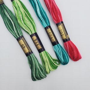 Vintage Mouline Special 25 DMC Cotton Six Strand Embroidery Cross Stitch Color Variation Floss Greens Aqua Pink Red Crafts 8M Made in France