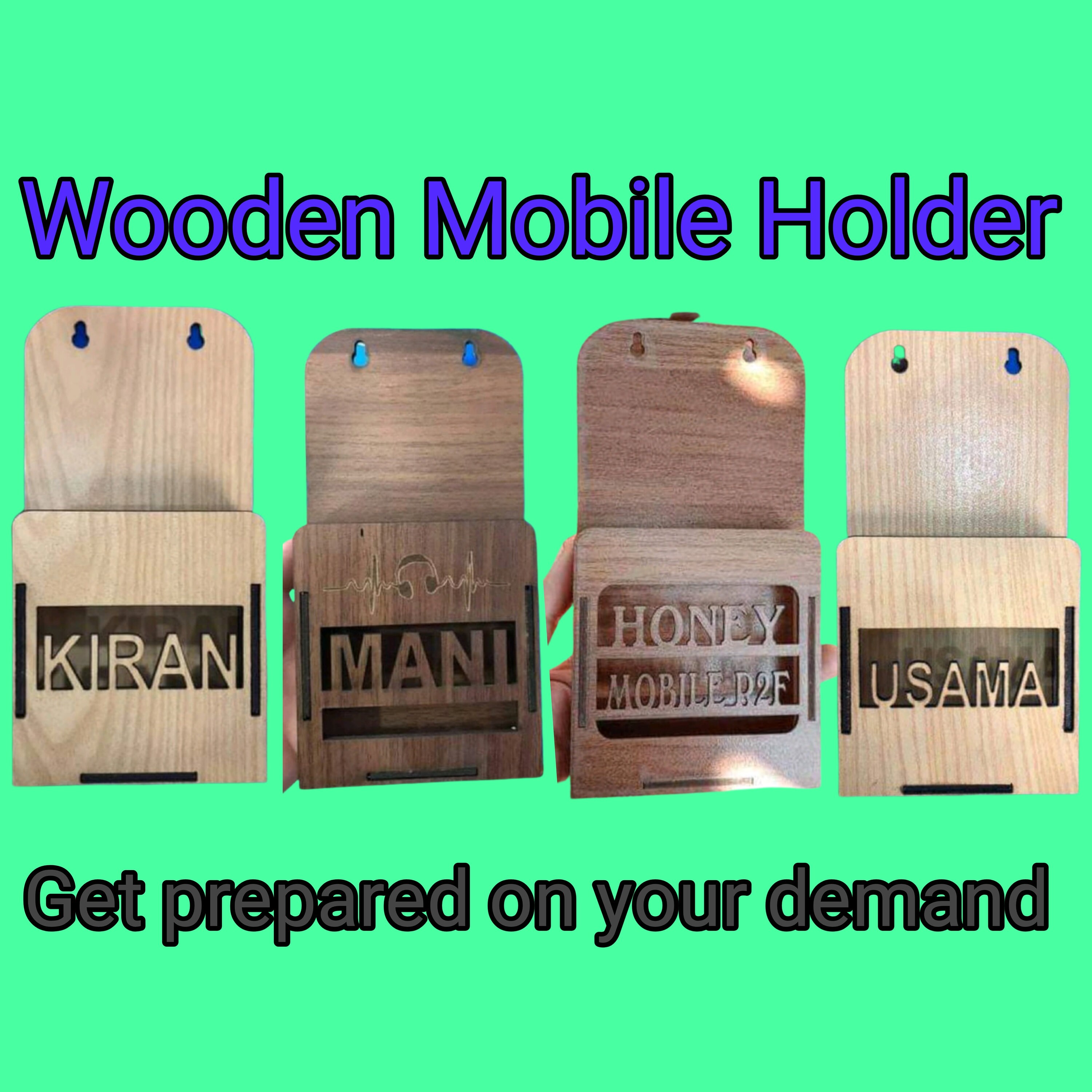 Set of 4 customized wooden wall Mount Phone Holders Etsy