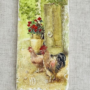 Chicken Rooster Mini Oil Painting Farm Animal Farmhouse Wall Decor, Chicken Coop French Country Kitchen, Small Gift Chicken Lovers Original