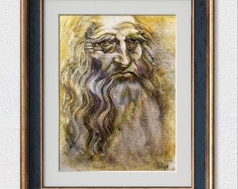 Leonardo da Vinci Antique portrait Oil painting Original Small Vintage style Art Eclectic wall art Cottagecore decor | Ukraine seller