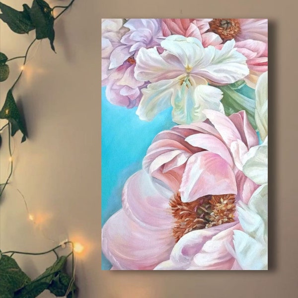 Peony Oil painting Original Coquette room decor Modern wall art Floral painting Custom Mom gift Womens gift unique Best selling items Flower