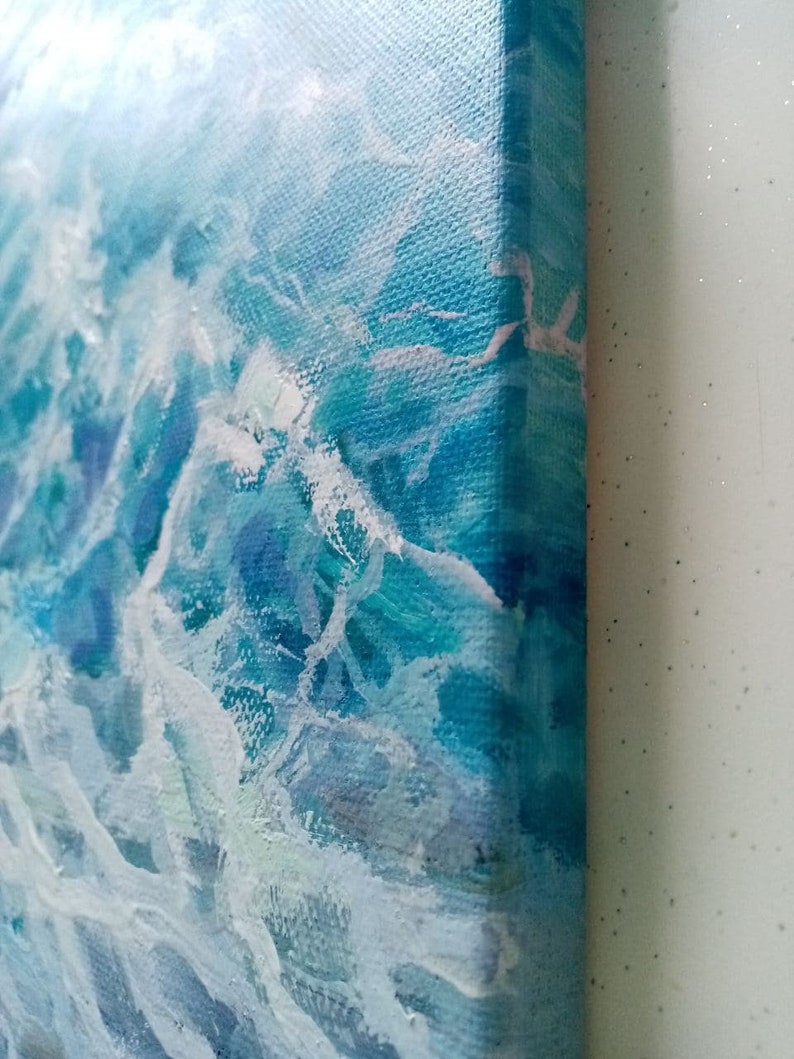 Large Abstract Seascape Light Blue Wall Art Navy Blue Ocean Etsy