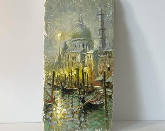 Moody Venice Painting Mini Original European Cityscape, Grand Canal Landscape, Romantic Italy Wall Art, Small Travel Gift