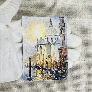 ACEO Card Small landscape painting ACEO original art Venice canal Italy Miniature Watercolor Artist trading cards Colorful Unique gift