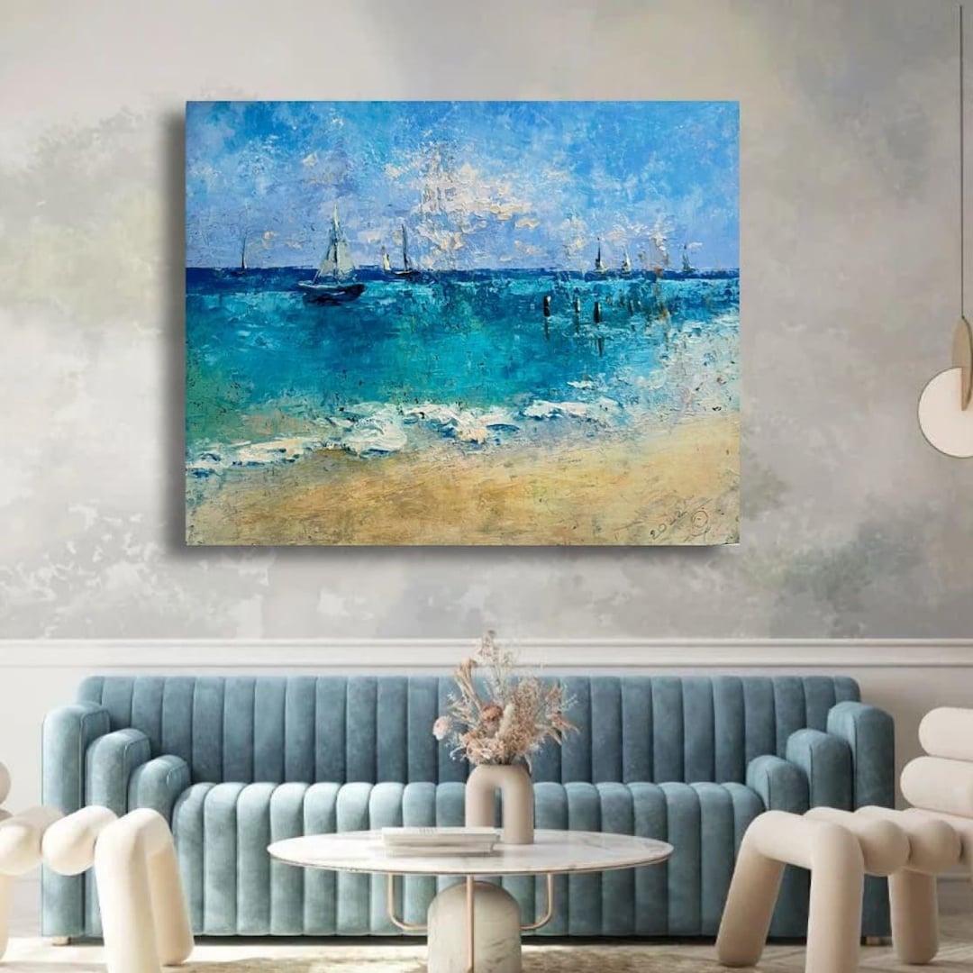 Ocean Art Print Mediterranean Coastal Wall Art, Sailboat Beach Home ...