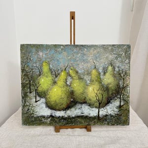 Pear Still Life Oil Painting: Abstract Kitchen Wall Art, 12x16&quot;