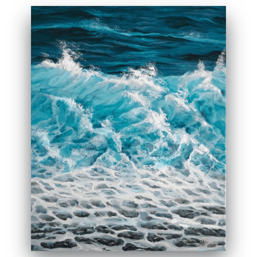 Large Abstract Seascape Light Blue Wall Art Navy Blue Ocean Etsy