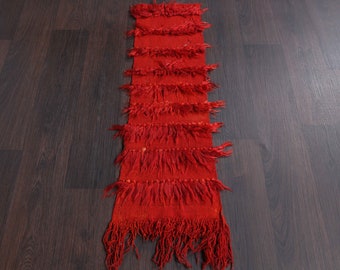 1.0x3.2 Ft Handwoven Turkish rug, Bath mat, Bathroom red rug, Kitchen throw rug, Wool rug, Door mat, Vintage small rug, Home decor, 1x3 Rug