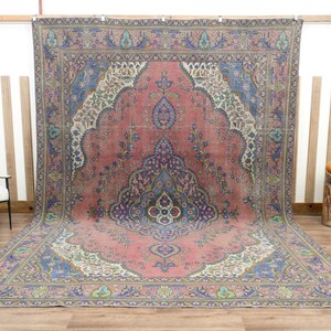 10x13 Vintage Persian Rug, Pink Blue Rug, Oversized Area Rug, Wool rug, Handmade rug, Rustic Oriental Carpet, Bohemian Rug, 9.3x12.9 ft