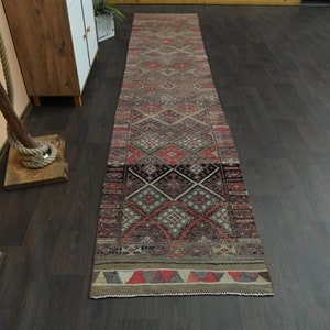 2.7x13.2 Ft Handmade Vintage rug, Turkish Oushak rug, Entryway rug, Wool rug, Hallway rug, Kitchen rug, Runner rug, Anatolian rug, 3x13 Rug