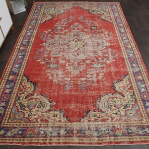 6x10 Turkish rug, Vintage rug, Anatolian red rug, Oushak rug, Oriental rug, Wool rug, Large rug, Living room rug, 6x10 Area rug, 6.4x10.5 Ft