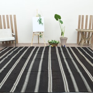 10.5x12 ft Black Vintage Kilim Rug, Turkish rug, Striped Rug, Area rug, Living room rug, Bedroom rug, Flatweave Carpet, 10x12 Kilim, 11x12