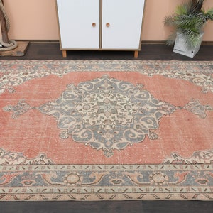 6x10 Turkish Vintage rug, Oushak Handmade wool rug, Living room rug, Pink beige gray rug, Home decor, 6x10 Area rug, Large rug, 5.6x10.5 Ft