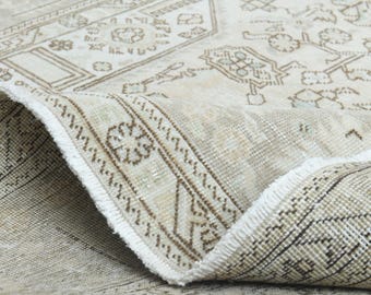 8.2x10.2 ft, DISTRESSED BEIGE RUG, Vintage Wool Handmade, Muted Oushak Decor, 8x10 Area Rug, Living Room Rug, Antique