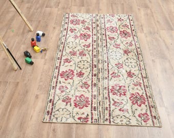 2.3x5.2 トルコ製ベージュラグ、ランナーフローラルラグ、ハンドメイド