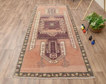 4x8 ft Pink Runner, Handmade vintage rug, Antique rug, 4x8 Rug, Area rug for living room, Bedroom, Bohemian rug, Turkish area rug, Faded rug