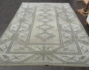 6.3x9.3 Antique rug, Handwoven wool rug, 6x9 Oushak rug, Turkish rug,  Vintage rug, Area rug, Pink Rug, Luxury rug, Home Decor, 5.1x7.9 Ft