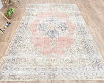 Vintage Kelim Teppich 200 x 300 cm, Verblasster Teppich, Handgewebter Teppich, Oushak Teppich, Vintage Teppich, Handgewebter Teppich, Handgewebter Teppich, Handgewebter Teppich