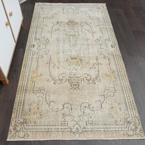 4x6 Faded beige green vintage rug, Handmade Turkish rug, Oushak rug, Home decor, 4x6 Are rug, Living room rug, Washable rug, 3.6x6.5 Ft