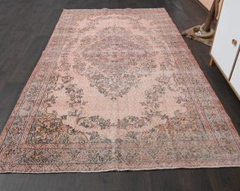 5x9 Vintage Turkish Rug, Pink Rug, Antique Rug, Oushak Rug