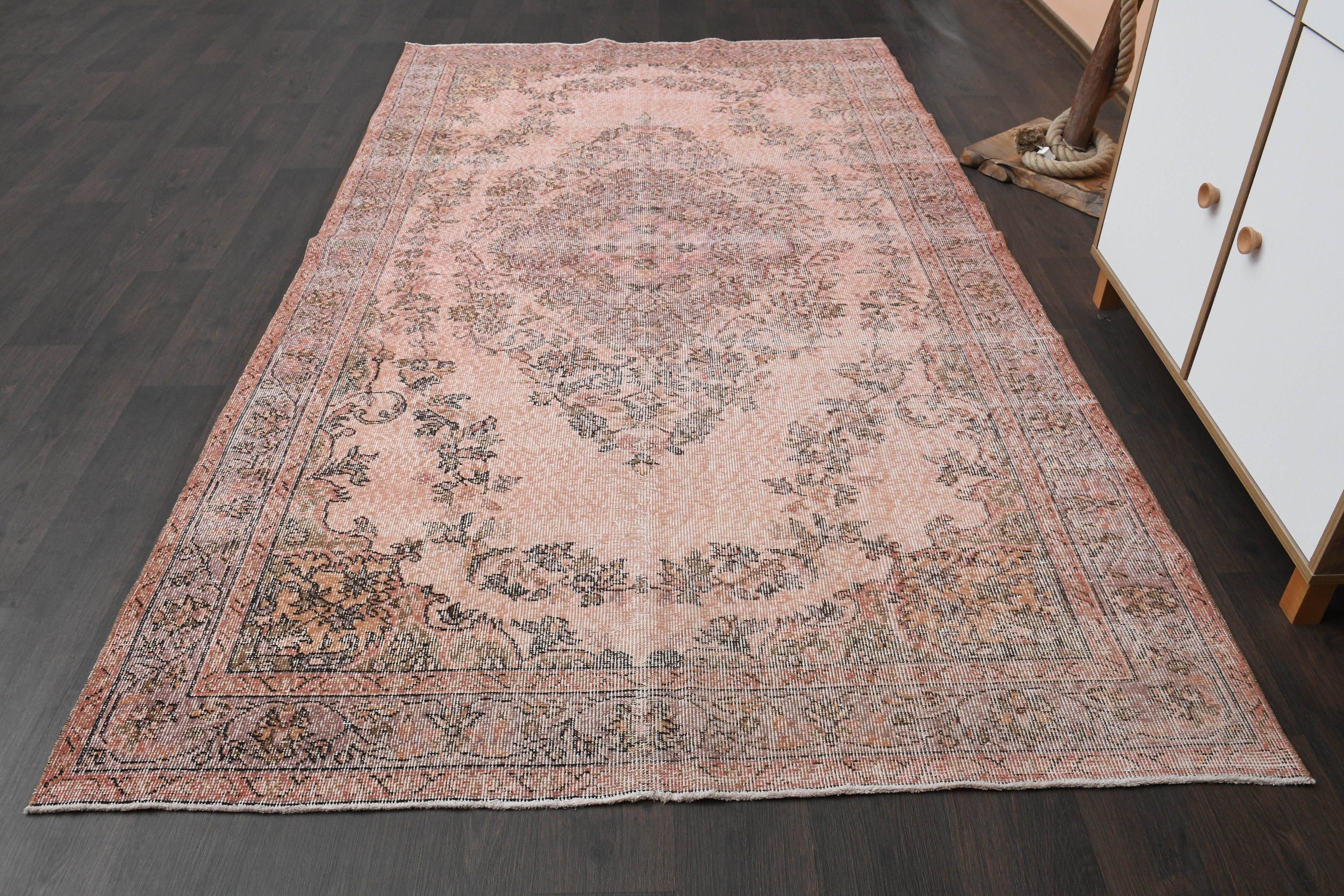 5x9 Vintage Turkish Rug, Pink Rug, Antique Rug, Oushak Rug