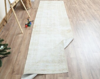 3x9.4 ft, Faded Beige Vintage Runner, Vintage Turkish Oushak Rug, Kitchen Hallway runner, Home decor, Handwoven, Wool, Stair Runner