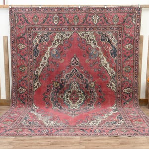 10x13 Vintage Turkish Pink Rug, Oversized Area Rug 9x13, Persian Style Rug, Handmade Rug, Wool rug, Shabby Chic, Bohemian Rug, 9.5x12.6 ft