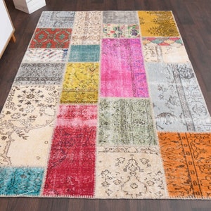 Tapete turco vintage de 5,0x6,9 pés, tapete Oushak, tapete de lã feito à mão, decoração exclusiva de casa de fazenda da Anatólia, carpete étnico, tapete de 5x7 pés