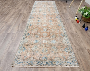 3x10 ft Vintage rug, Handmade Turkish rug, Kitchen hallway rug, Oushak wool rug, Home decor, 3x10 Runner rug, Stair runner rug, Orange Rug
