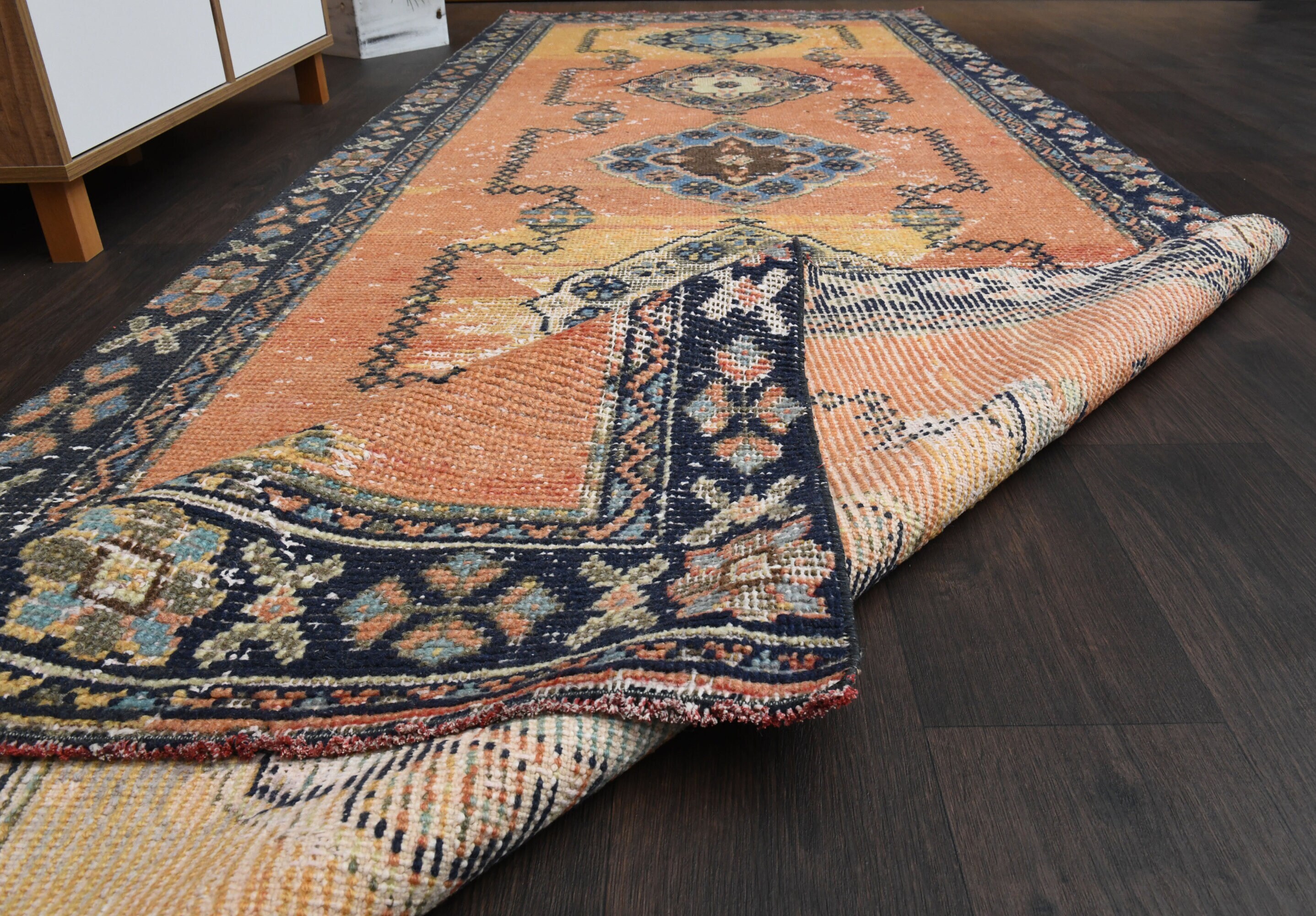 専用になりました　113×204 ViNTAGE TURKiSH RUG 4.0x11.2 Ft Turkish Rug, Vintage Rug, Bohemian Rug, Oushak