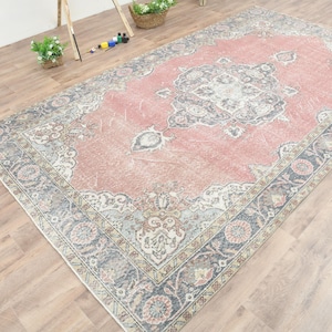 6x10 Pink Medallion Turkish Vintage rug, Oushak Handmade wool rug, Living room rug, Pink beige rug, Home decor, 6x11 Area rug, Large rug