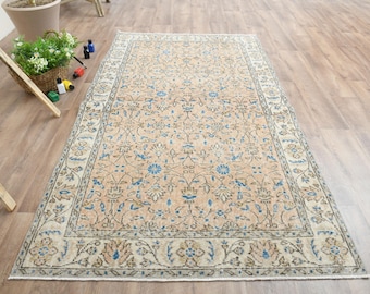 4 x 7 ft Teppich, Handgeknüpfter Teppich, Türkischer Teppich, Vintage Teppich, Oushak Teppich, Orange Blumenteppich, Wollteppich, Ethnischer Teppich, Bauernhaus Dekor