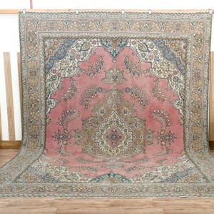 10x13 Vintage Persian Rug, Pink Blue Rug, Oversized Area Rug, Wool rug, Handmade rug, Rustic Oriental Carpet, Bohemian Rug, 9.3x12.9 ft
