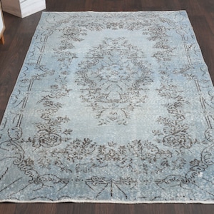 4.0x6.7 Ft Vintage rug, Oushak area rug, Turkish rug, Anatolian rug, 4x7 Area rug, Faded blue rug, Living room rug, Wool rug, Oriental rug