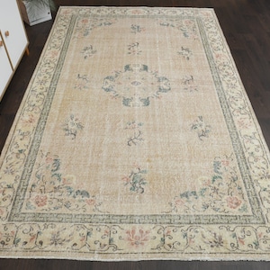 6x10 Turkish rug, Vintage rug, Bohemian rug, Oushak rug, Oriental rug, Area rug, Faded rug, Large rug, Living room rug, 6x10 Rug, 6.2x9.8 Ft