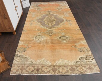4.5x9.4 Ft Antique rug runner, Turkish vintage Oushak runner, Hallway rug, Entryway rug, Large runner, Dining room rug, Kitchen rug 4x9