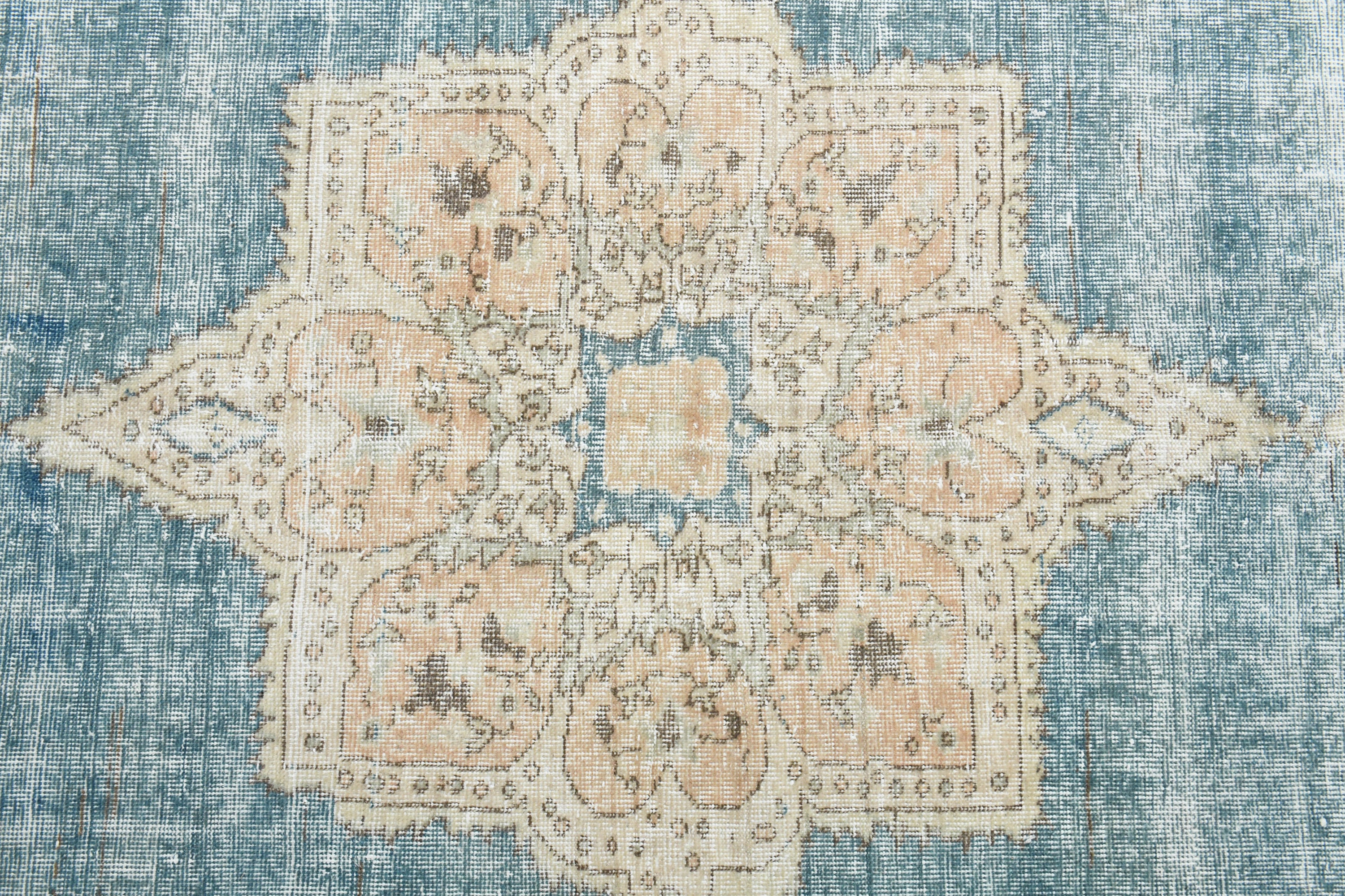 7x11 Turkish Rug, Antique Rug, Vintage Rug, Oushak Rug, Faded Blue