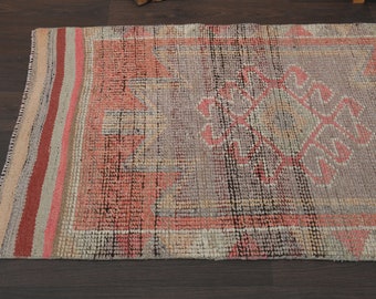 3x11 Handmade Turkish vintage rug, Wool rug, One-of-a-kind, Pink purple Oushak rug, 3x11 Rug, Hallway kitchen rug, Runner rug, 3.1x10.8 Ft