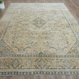 10x13 NEUTRAL LUXURY RUG, Handmade Turkish Vintage Oushak Rug, Oversized Rug, Antique Rug, Modern Living Room Rug, Wool rug, 9.5x12.6 ft